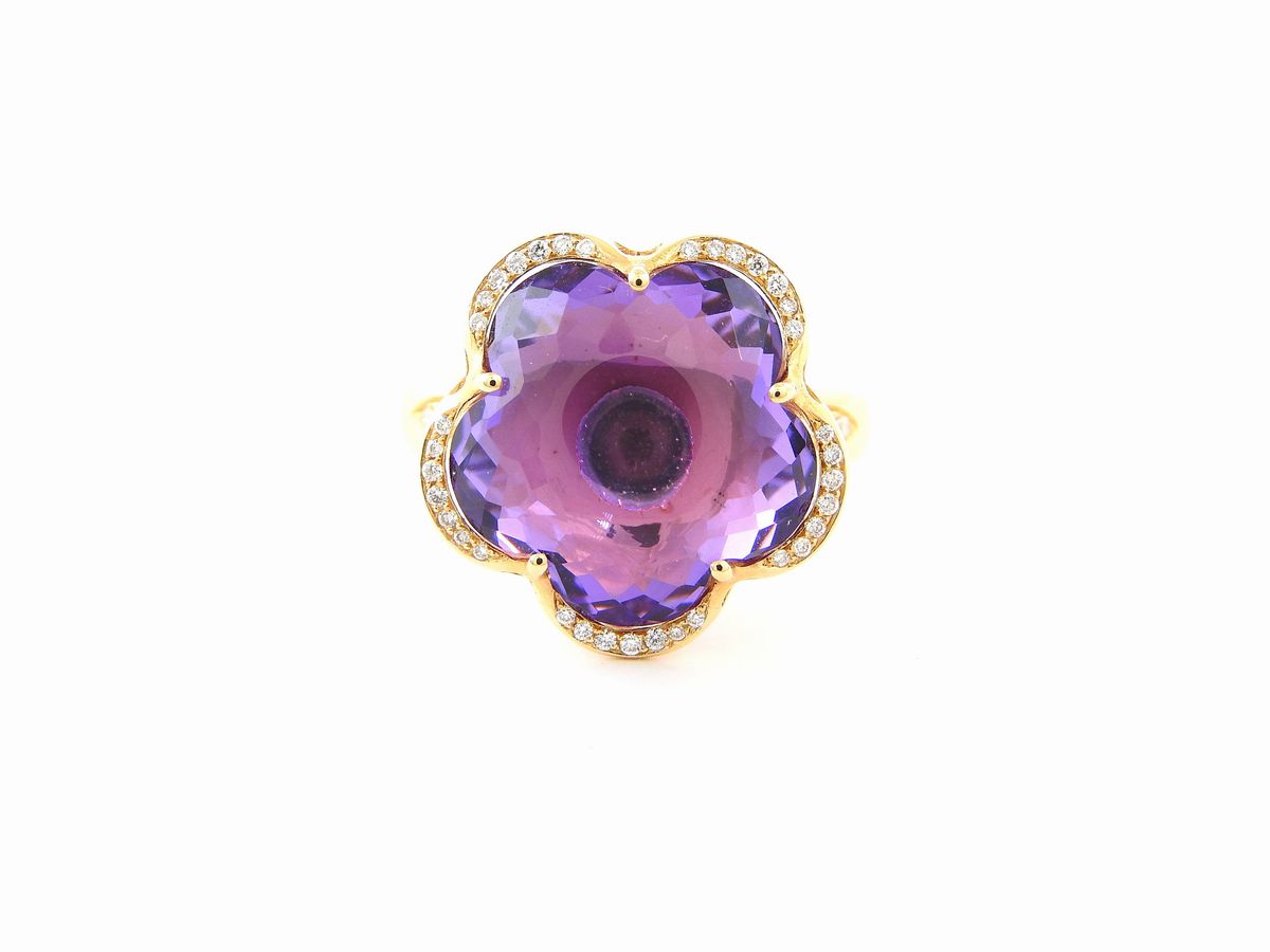 Anello Pasquale Bruni in Oro Giallo, Diamanti e Quarzo Ametista