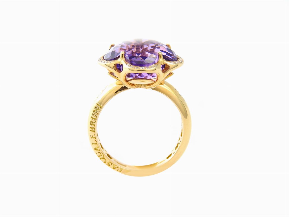 Anello Pasquale Bruni in Oro Giallo, Diamanti e Quarzo Ametista