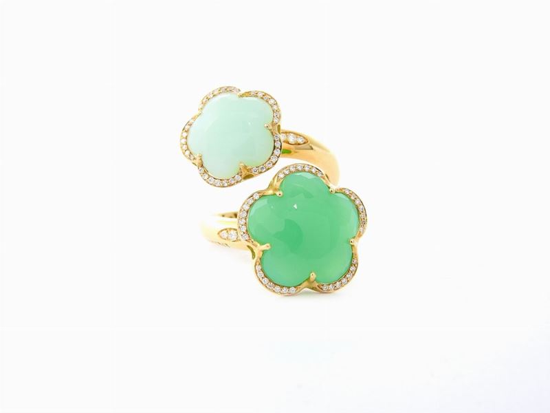 Anello Pasquale Bruni in Oro Giallo, Diamanti e Crisoprasio