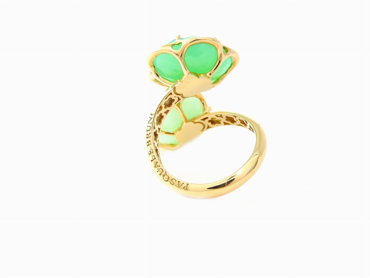 Anello Pasquale Bruni in Oro Giallo, Diamanti e Crisoprasio