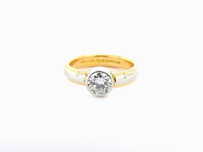 Anello Solitario Tiffany in Oro Giallo e Platino con Diamante
