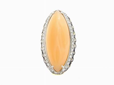 Anello in Oro Bianco con Diamanti Incolori e Brown e Adularia Arancio