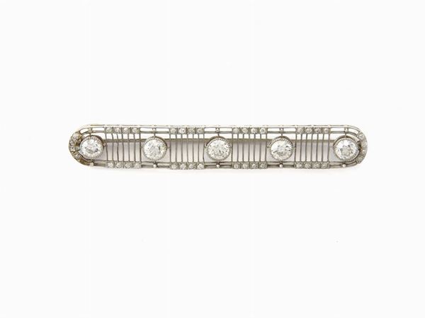 White gold bar brooch with diamonds