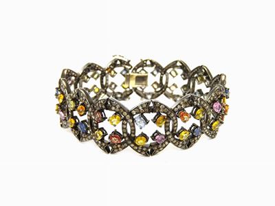 Bracciale in Oro Brunito con Diamanti e Corindoni Multicolori
