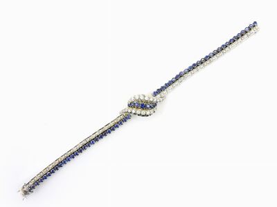 Bracciale in Oro Bianco con Diamanti e Zaffiri