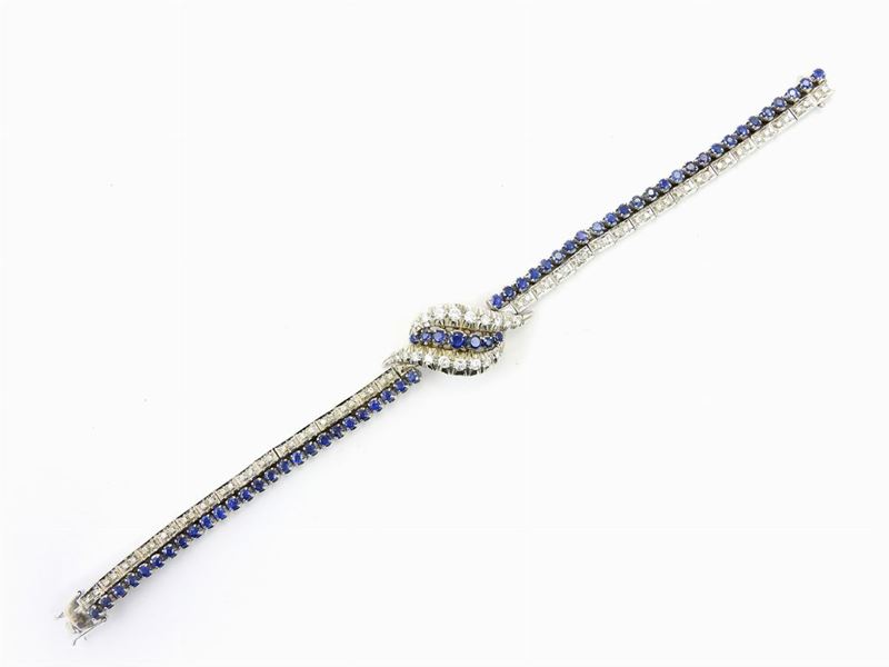Bracciale in Oro Bianco con Diamanti e Zaffiri