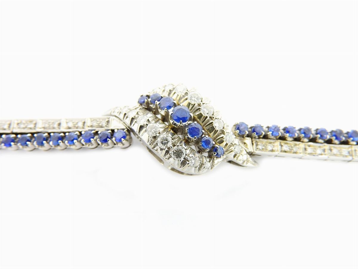 Bracciale in Oro Bianco con Diamanti e Zaffiri
