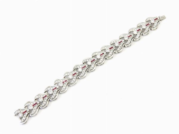 White gold panel bracelet with diamonds and rubies