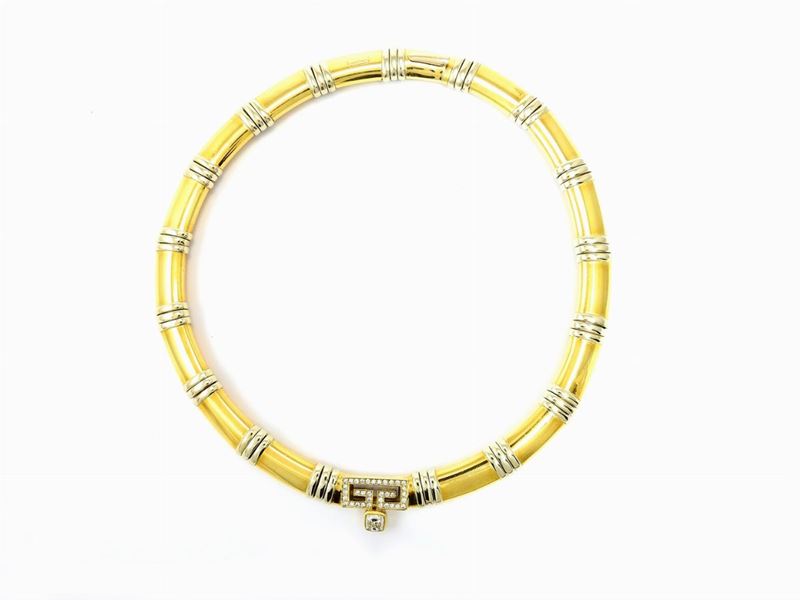 Girocollo Semirigido Pontevecchio Gioielli in Oro Giallo e Bianco con Diamanti