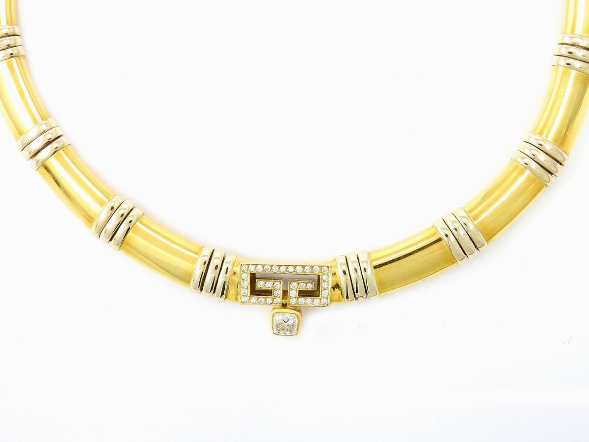 Girocollo Semirigido Pontevecchio Gioielli in Oro Giallo e Bianco con Diamanti