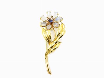 Spilla Tiffany in Oro Giallo 585/1000, Pietre di Luna e Zaffiro