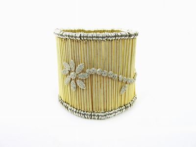 Bracciale Elastico a Fascia in Oro Bianco e Giallo con Diamanti