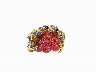Spilla Buccellati in Oro Giallo con Rubini e Zaffiri