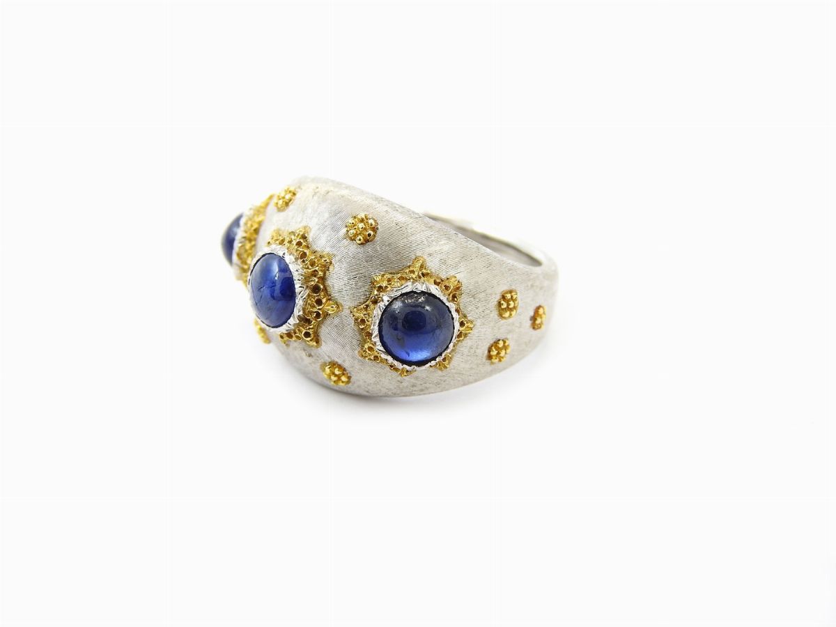 Anello Buccellati in Oro Bianco e Giallo con Zaffiri
