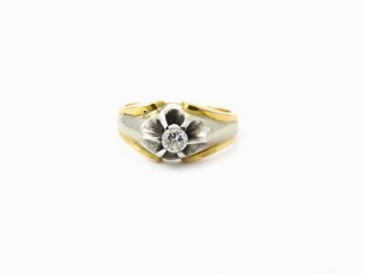 Anello in Oro Bianco e Giallo con Diamante