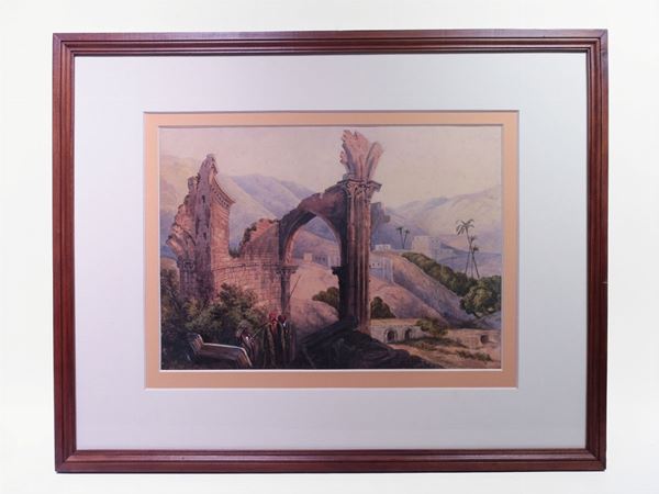 Pittore orientalista del XIX secolo : View of Landscape with Ruins and Figures  - Auction Furniture and Oldmaster painting / Modern and Contemporary Art - I - Maison Bibelot - Casa d'Aste Firenze - Milano