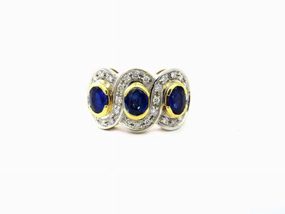 Anello in Oro Giallo e Bianco con Diamanti e Zaffiri