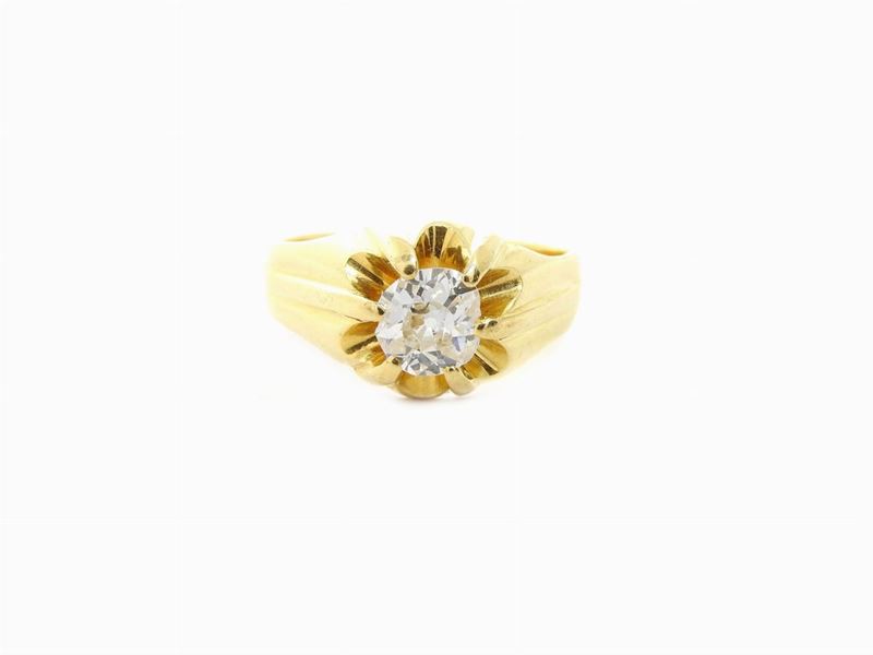 Anello Solitario in Oro Giallo e Diamante