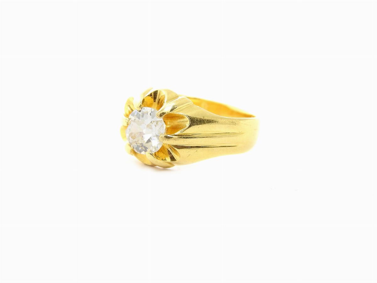 Anello Solitario in Oro Giallo e Diamante