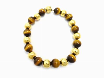 Grande Collana in Oro Giallo e Occhio di Tigre