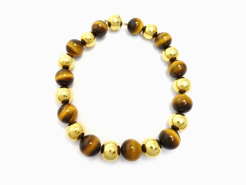 Grande Collana in Oro Giallo e Occhio di Tigre