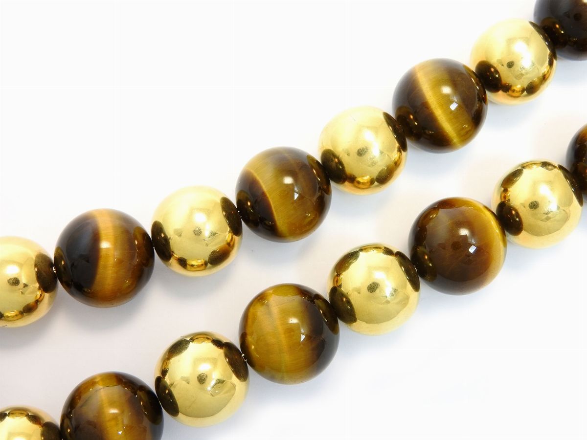 Grande Collana in Oro Giallo e Occhio di Tigre