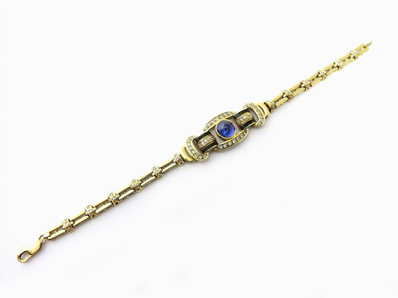 Bracciale in Oro Giallo, Diamanti e Zaffiri