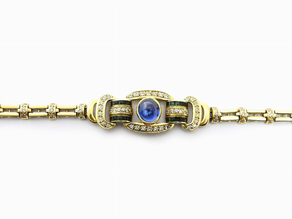 Bracciale in Oro Giallo, Diamanti e Zaffiri