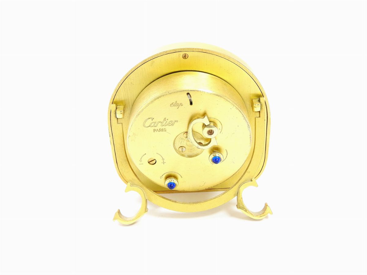 Sveglia da Tavolo Cartier in Metallo Dorato e Smalti