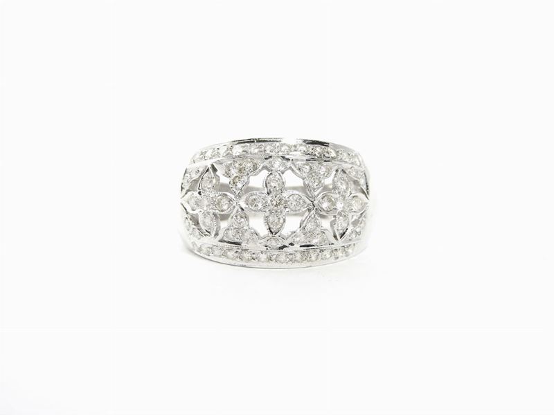Anello a Fascia in Oro Bianco e Diamanti