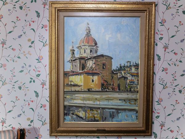 Enzo Pregno : View of the Cestello Church in Florence  ((1898-1972))  - Auction House Sale: Furniture and Paintings from Villa Roseto  - Florence - II - II - Maison Bibelot - Casa d'Aste Firenze - Milano