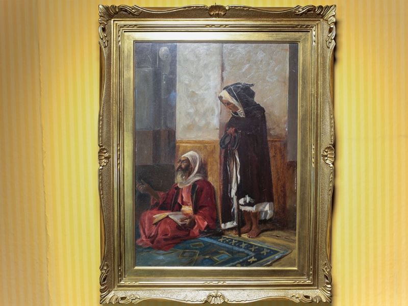 Pittore Orientalista Dell'inizio del XX Secolo - Veduta D'interno con Personaggi