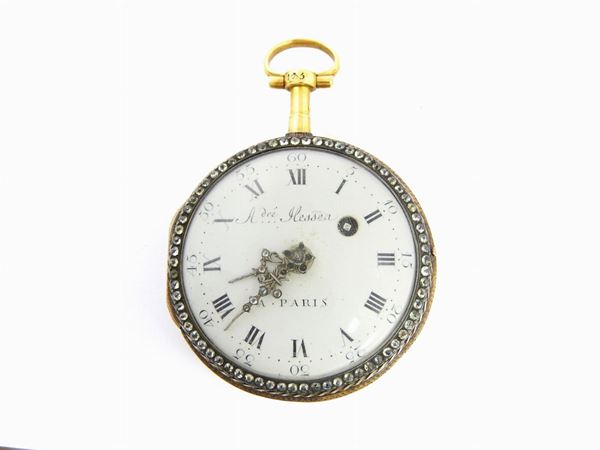 Yellow gold and silver A. Hessen pocket watch