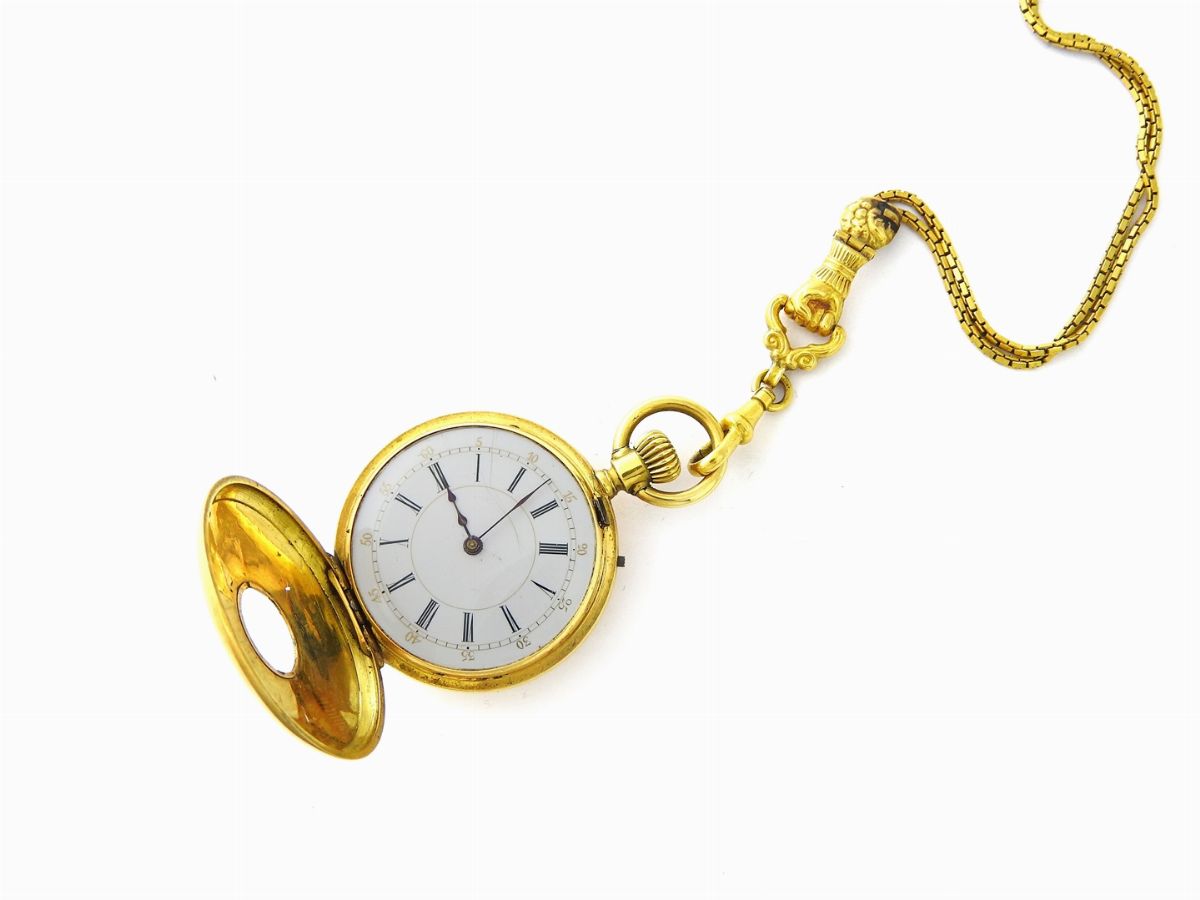 Orologio da Tasca in Oro Giallo B. Introvini con Catena in Oro Giallo