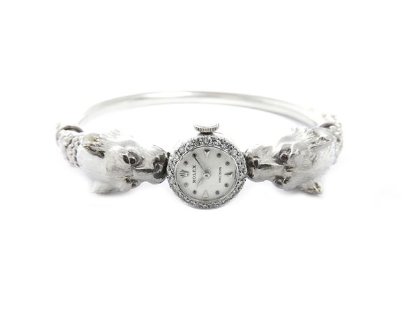 Bracciale orologio Rolex  in oro bianco e diamanti