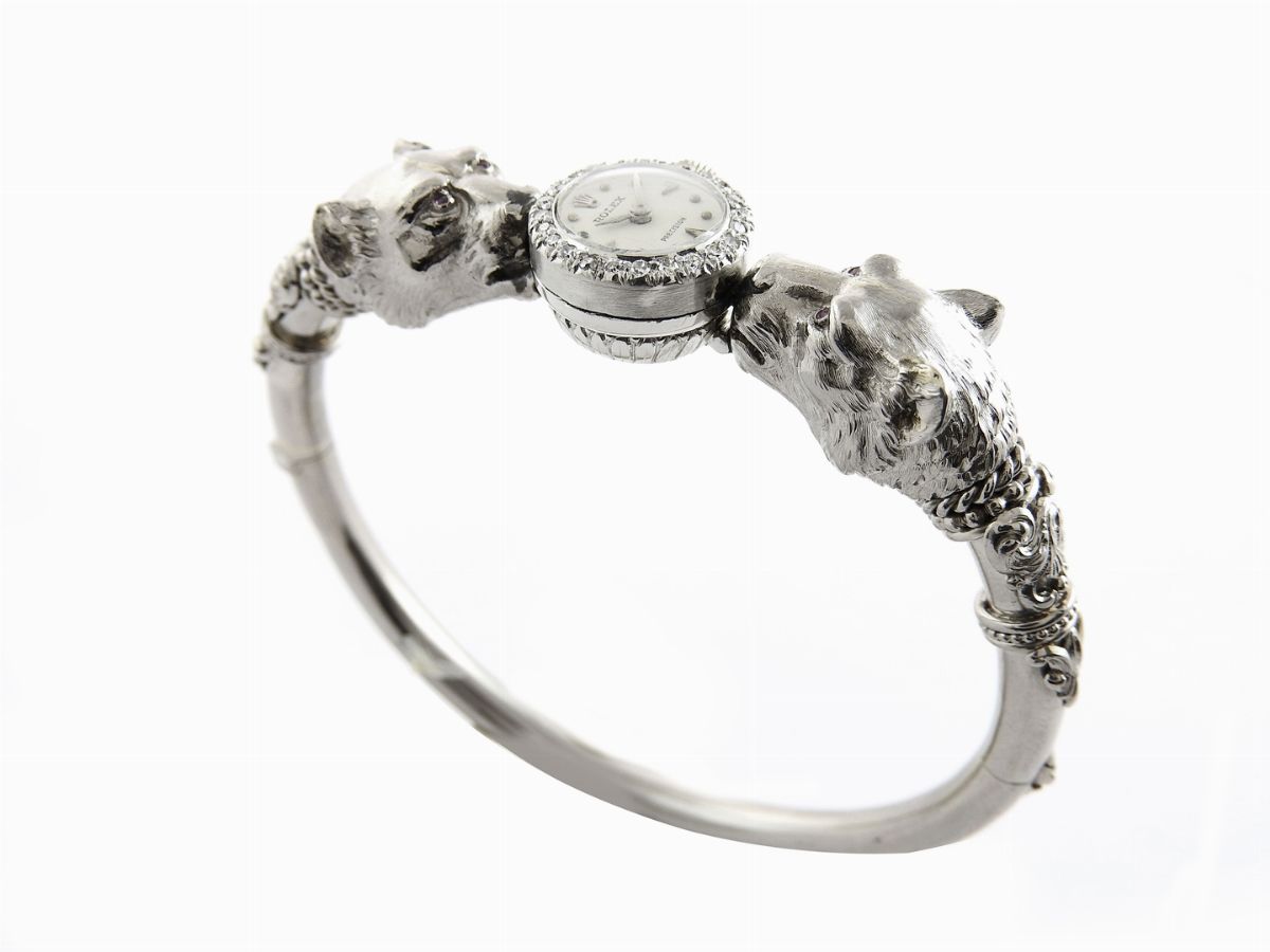 Bracciale Orologio Rolex in Oro Bianco e Diamanti