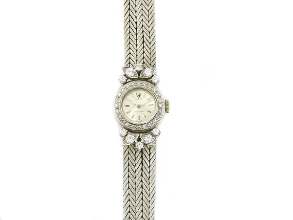 White gold Rolex ladies wristwatch with diamonds