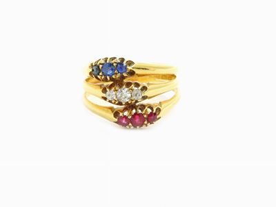 Anello in Oro Giallo con Diamanti, Rubini e Zaffiri