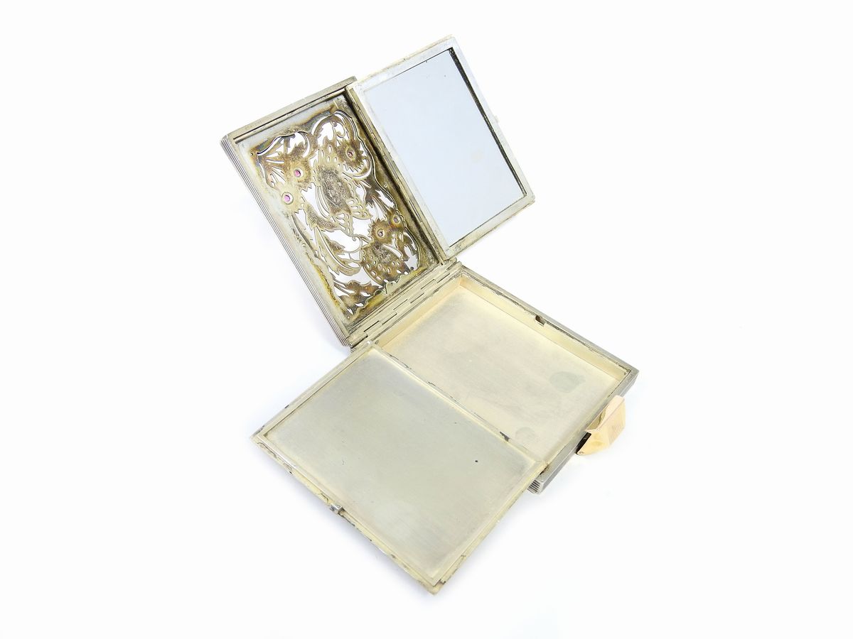Scatola Portacipria Boucheron in Argento, Oro Giallo e Rubini