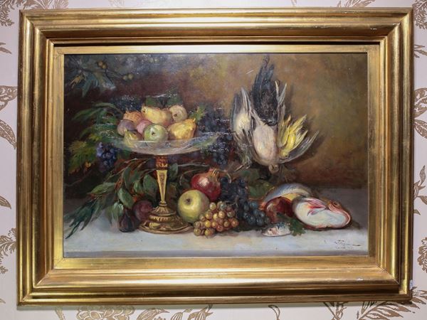 Fortunato Giulio Faini - Still life with fish and fruit 1931