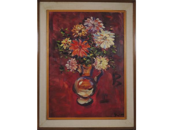 Enzo Pregno : Flowers in a vase  ((1898-1972))  - Auction House Sale: Furniture and Paintings from Villa Roseto - Florence - I - I - Maison Bibelot - Casa d'Aste Firenze - Milano