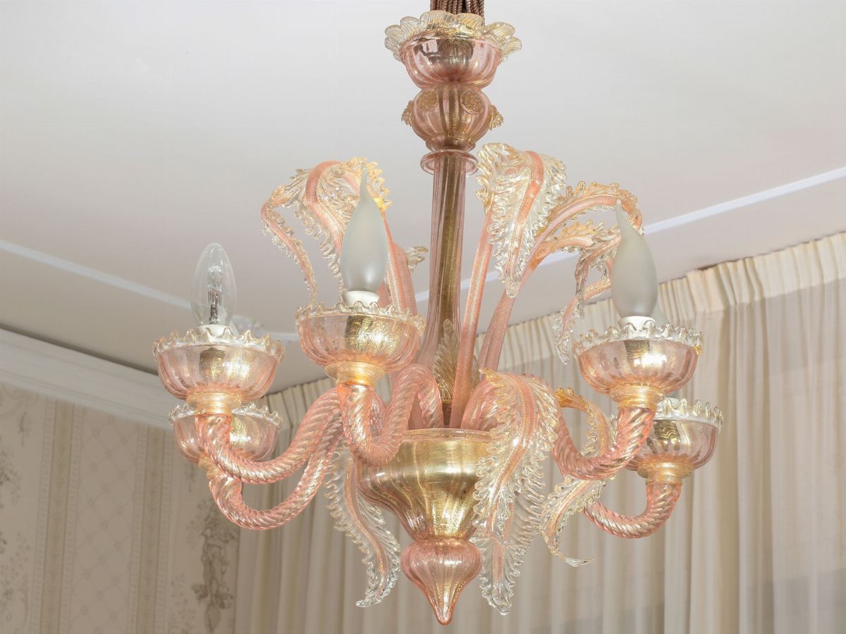 Lampadario e Coppia di Appliques in Vetro Soffiato di Murano