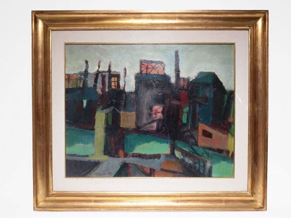 Dino Ferrari : Industrial landscape 1958  ((1914-2000))  - Auction Furniture and Oldmaster painting / Modern and Contemporary Art - I - Maison Bibelot - Casa d'Aste Firenze - Milano