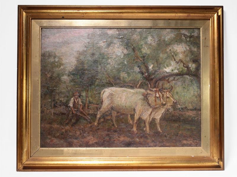 Cesare Ciani - Contadino con Carro con Buoi