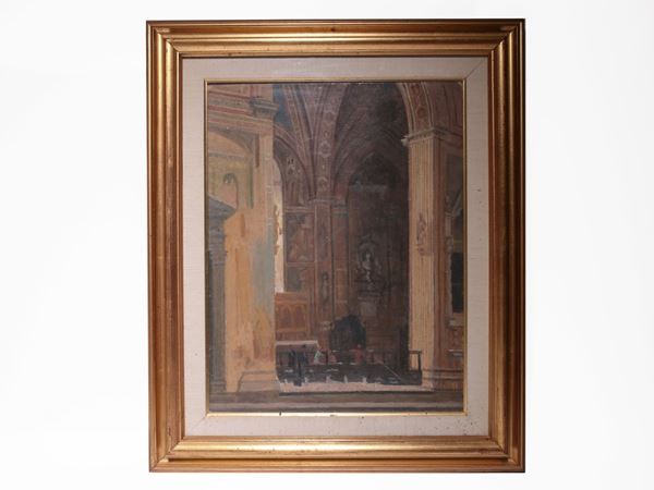 Antonio Maria Aspettati : Veduta della Cappella Baroncelli in Santa Croce  ((1880-1949))  - Asta Arte moderna e contemporanea - Maison Bibelot - Casa d'Aste Firenze - Milano