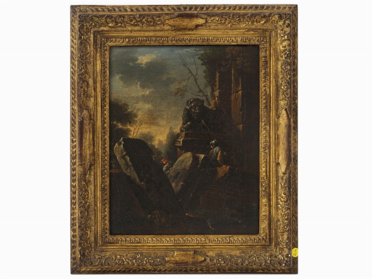 Scuola Lombarda del XVII Secolo - Capricci Architettonici con Rovine Romane e Personaggi