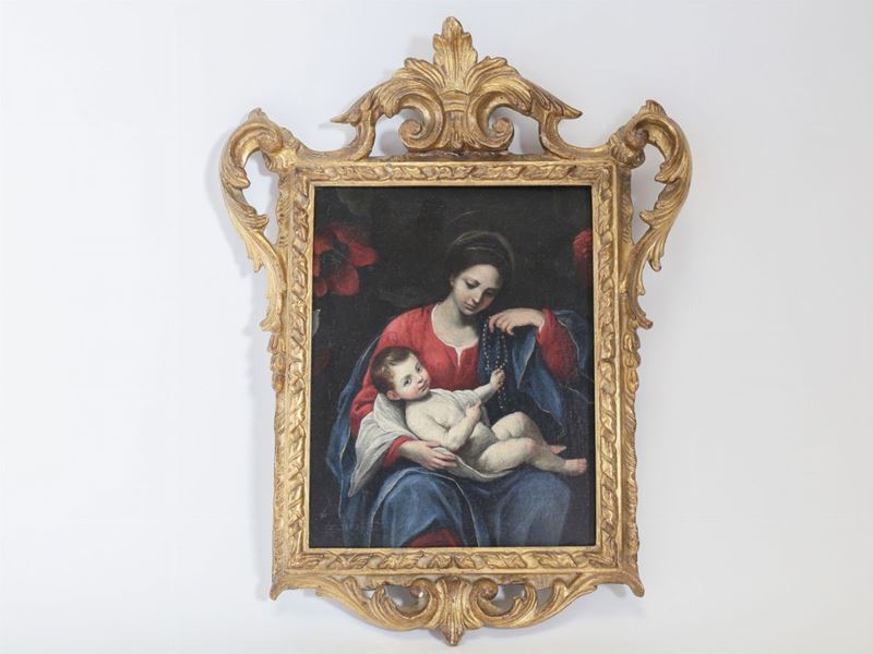 Cerchia di Giovan Battista Salvi Detto il Sassoferrato - Madonna del Rosario Entro Ghirlanda di F...