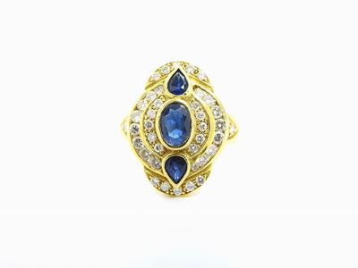 Anello in Oro Giallo con Diamanti e Zaffiri