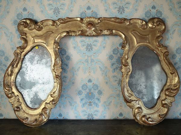 Doppia specchiera in legno dorato