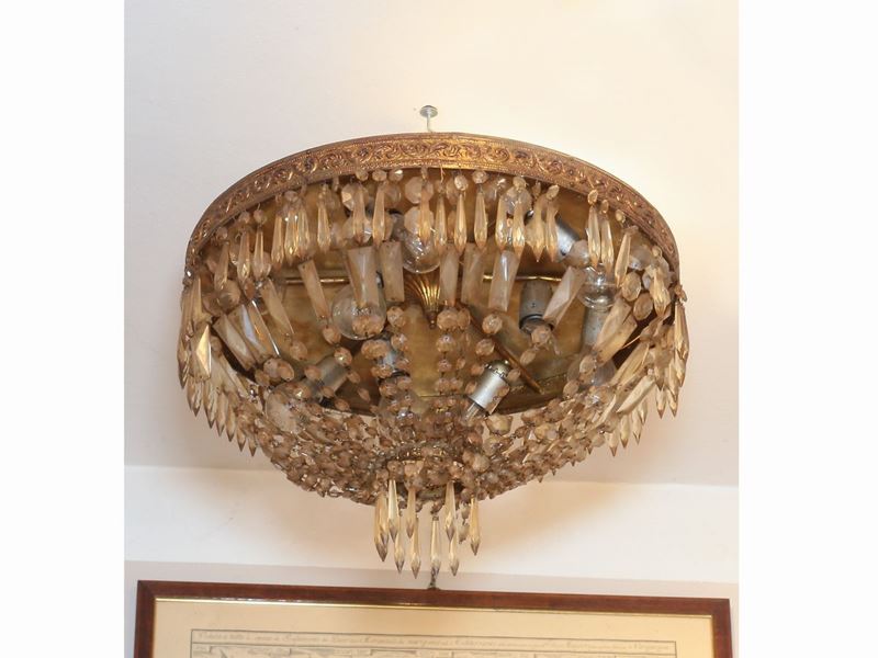 Coppia di Grandi Lampadari a Plafoniera di Forma Rotonda